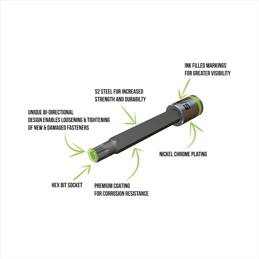 GripEdge HBS6LS 6-Pc 3/8'' Dr Long Sae Rpt Hex Driver Set, 5/32-3/8"
