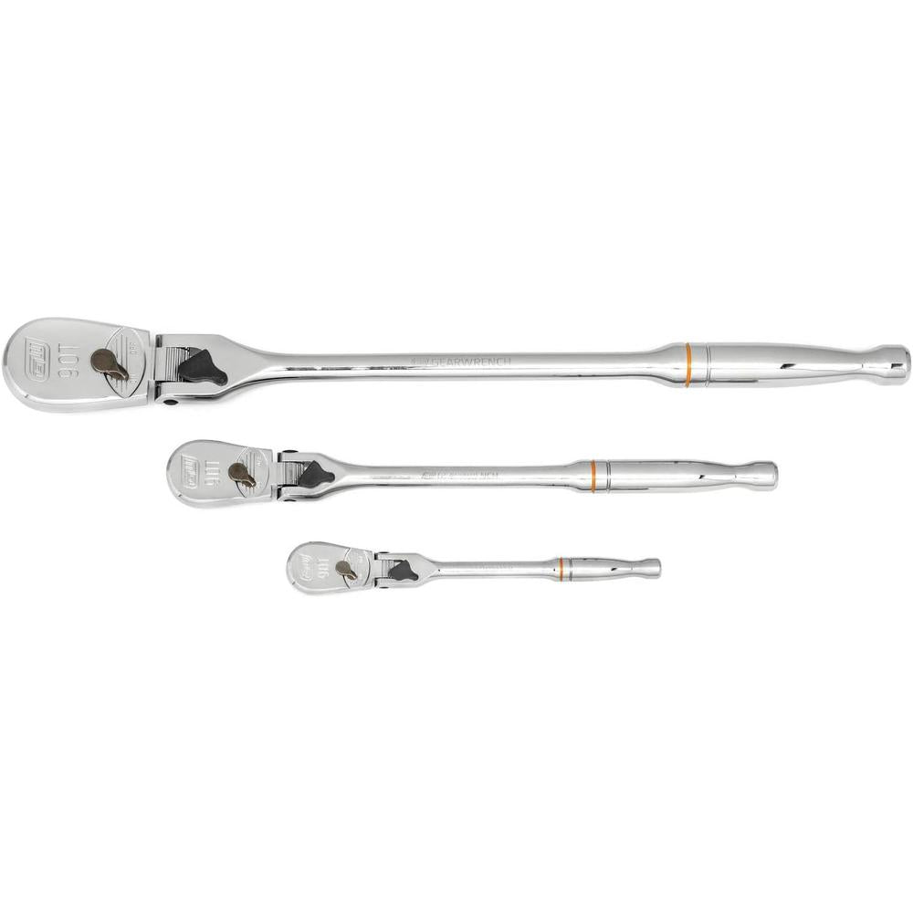GEARWRENCH 81276T 3pc 1/4", 3/8" & 1/2" Drive 90-Tooth Locking Flex Head Teardrop Ratchet Set