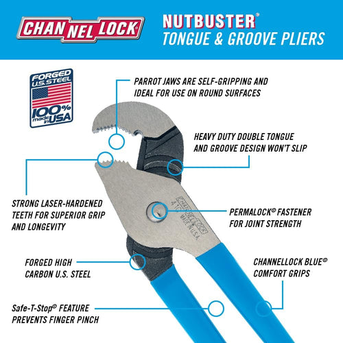 Channellock 410 Capacité de mâchoire 1-1/8" 9-1/2" Pince à double languette et rainure