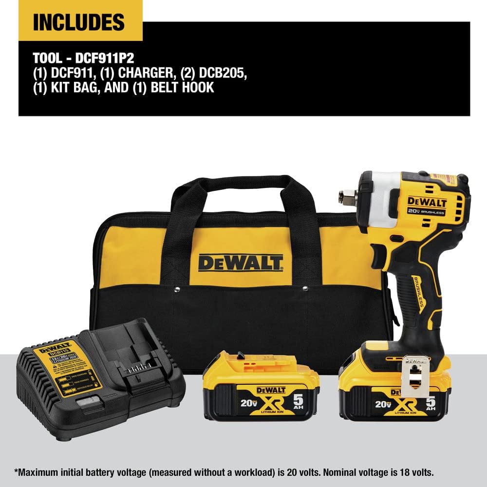 DEWALT DCF911P2 Clé à chocs sans fil 20 V MAX* 1/2 po avec kit d'enclume à anneau de porc
