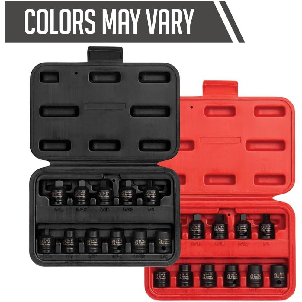 Sunex Tools 3841 3/8 in. Drive Pipe Plug Socket Set, 11 pieces, SAE, 7/16" - 5/8", Cr-Mo Steel, Tapered Male Square Drive, Chamfered Female Square Drive, Heavy Duty Storage