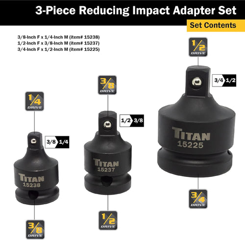 Outils Titan 12036 3 pièces. Ensemble d'adaptateurs de réduction d'impact