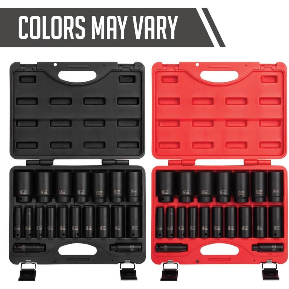 Sunex Tools 2641 1/2 in. Drive Deep Impact Socket Set, 19 pieces, SAE, 3/8" - 1-1/2", Cr-Mo Alloy Steel, Radius Corner Design, Dual Size Markings, Heavy Duty Storage Case