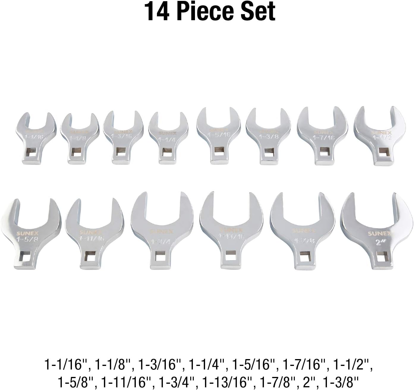 Sunex 9721A 14 Pc 1/2" Dr. Jumbo SAE Crowfoot Wrench Set CRV