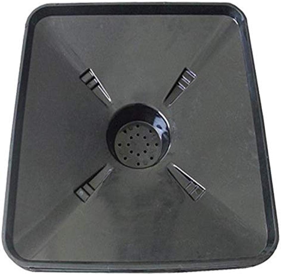 ATD Tools 5192 Transmission Drain Funnel, black heavy-duty flexible plastic, top-down view showing central drain outlet and four support ribs, 22 x 23 inches
