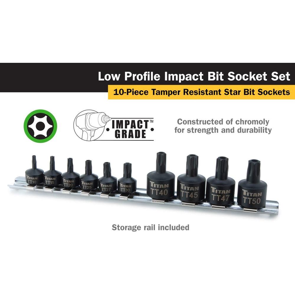 Titan 16143 10-Piece Low Profile Tamper-Resistant Impact Star Bit Socket Set