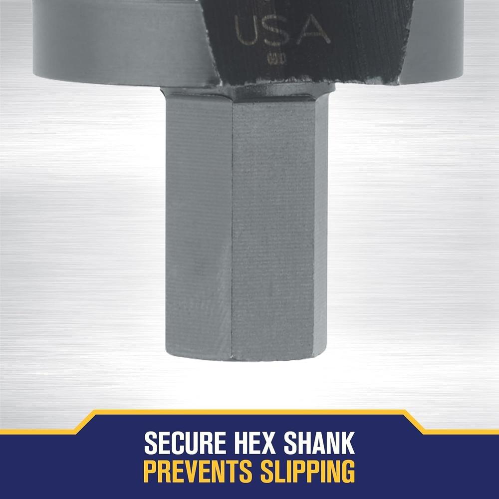 Foret étagé Irwin Tools 10235 #5, 1/4" × 1-3/8" (Échelons de 1/8"), 10 TROUS, TIGE HEXAGONALE 7/16"