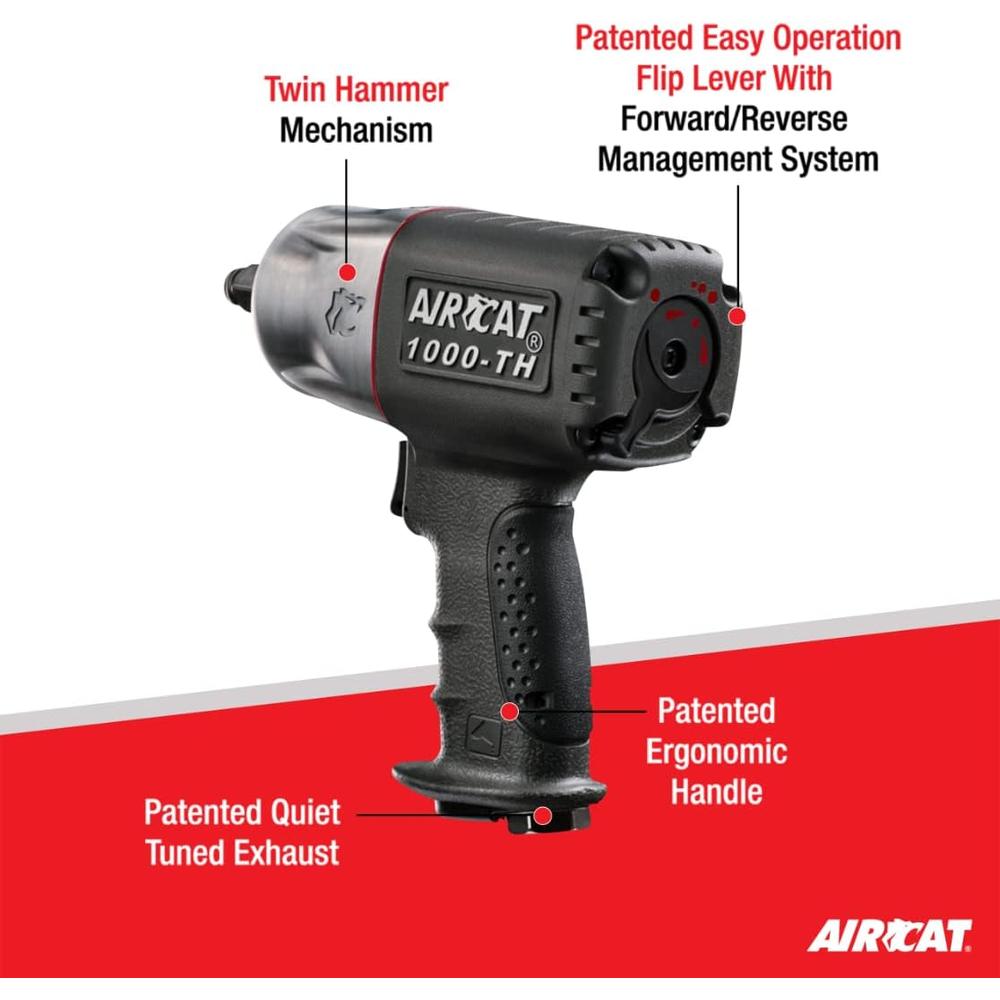 AirCat 1000-TH 1/2-Inch Composite Air Impact Wrench with Twin Hammer Mechanism