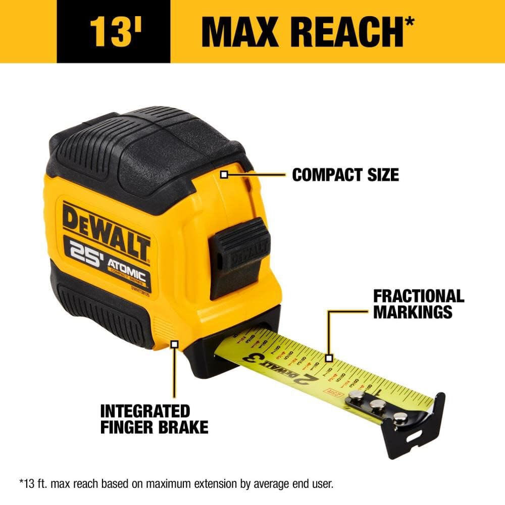 Mètre à ruban DeWalt DWHT38125S série compacte atomique de 25 pieds