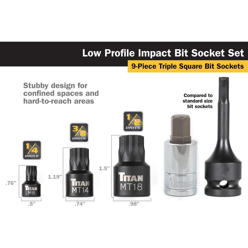 TITAN 16138 9-Piece Low Profile Impact Triple Square Bit Socket Set