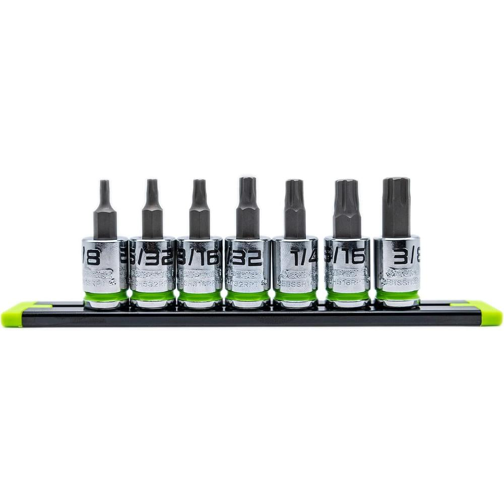 GripEdge GE7BSSHSRPT 7pc 3/8" Dr. Short SAE RPT Hex Driver Set, 1/8" - 3/8"