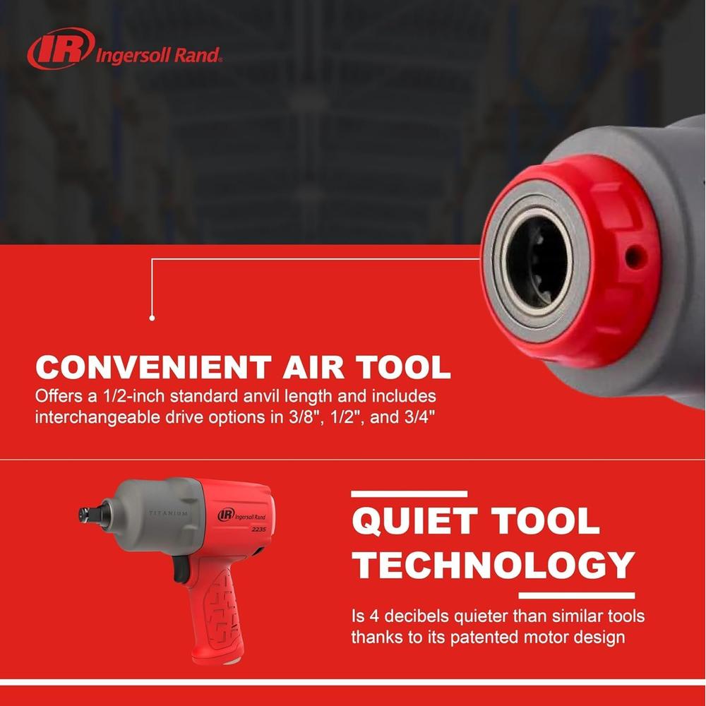 Ingersoll Rand 2236QTIMAX 1/2" Dr. Standard Anvil Quiet Impact Wrench with DXS Drive XChange System, 1500 Ft-Lb, 7500 RPM