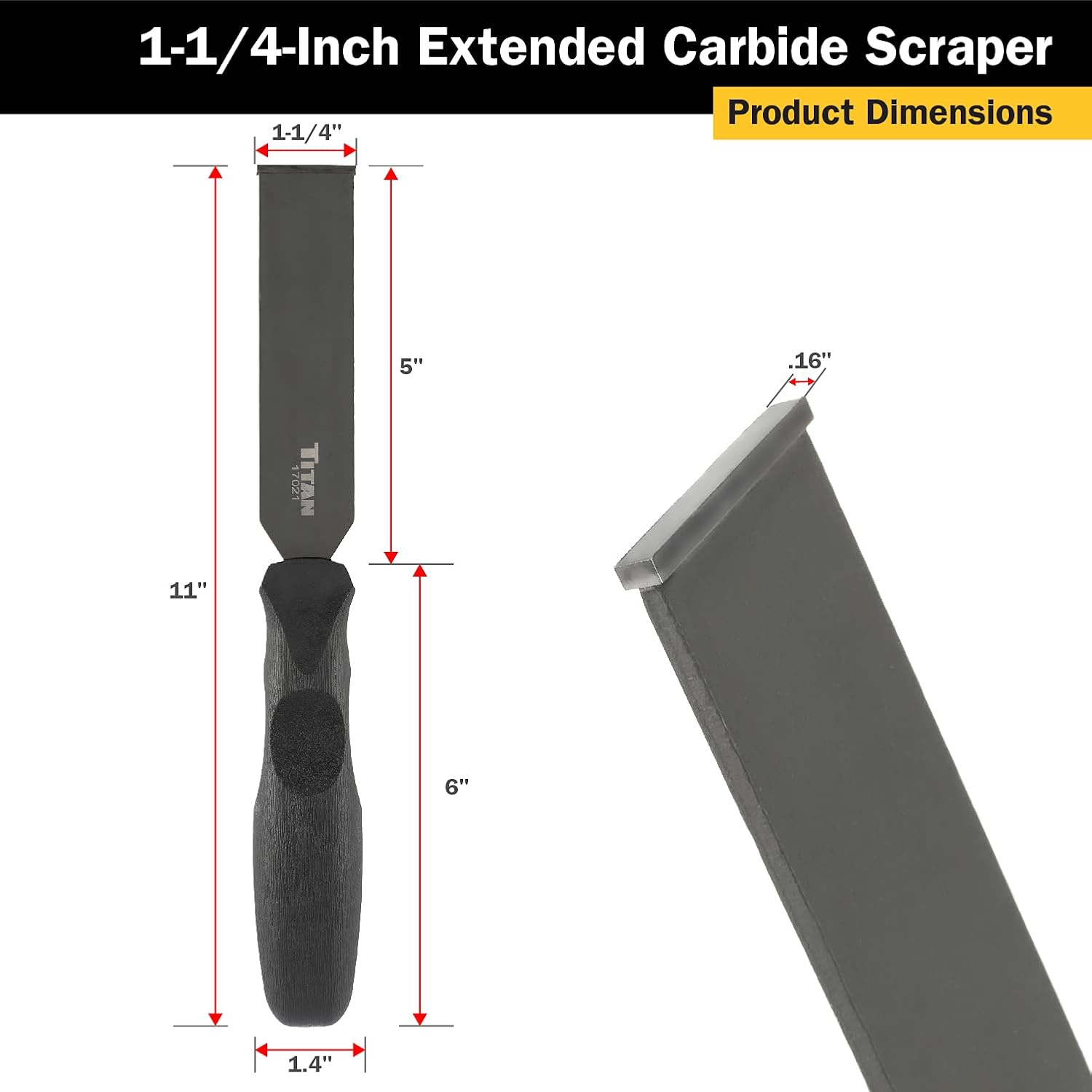 Titan Tools 17021 1-1/4" Extended Carbide Scraper, 11" Long