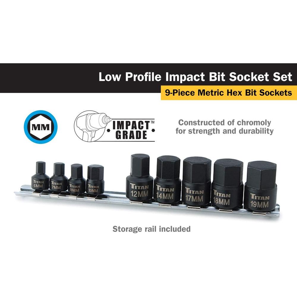 Titan Tools 16141 9 Pc. Stubby Metric Hex Bit Socket Set