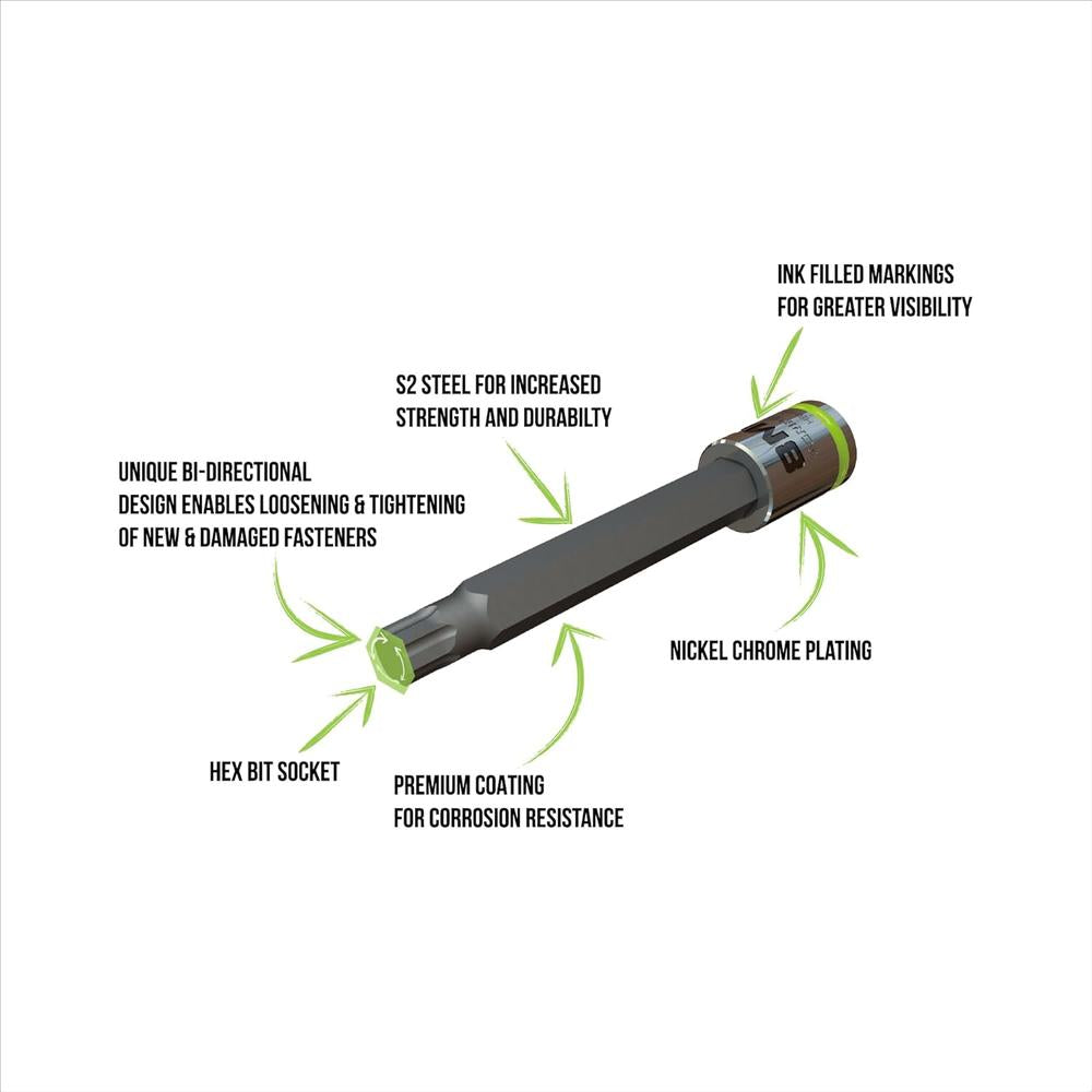 GripEdge HBM6LS 6-Pc 3/8'' Dr Long Metric Rpt Hex Driver Set, 4-10 Mm
