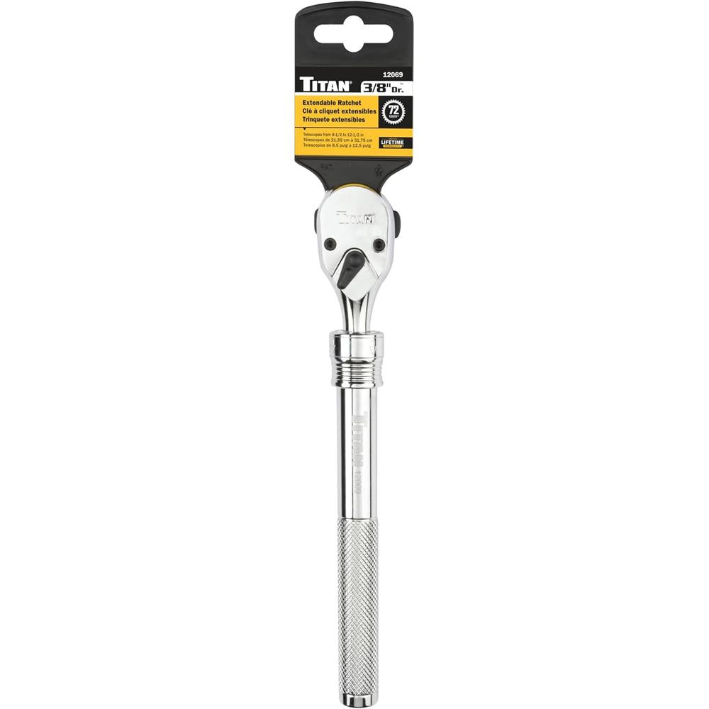 Titan Tools 12069 3/8" DRIVE 72-TOOTH REVERSIBLE RATCHET, EXTENDABLE FROM 8.5" TO 12.8"