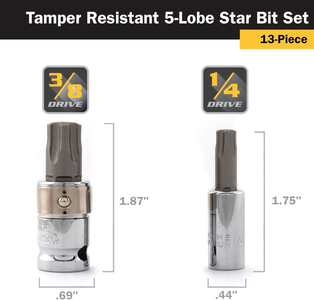 Titan Tools 16137 13-PC TAMPER RESISTANT 5-LOBE STAR BIT SOCKET SET, TR8-TR55