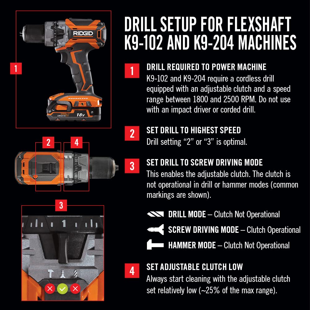Ridgid 64273 Flex Shaft K9-204 Machine de nettoyage de canalisations pour tuyaux de 2 à 4" ; comprend : 70' de câble 5/16" et un kit