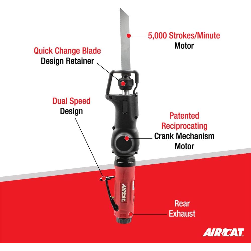 AirCat 6355 12" LONG DUAL SPEED RECIPROCATING AIR SAW, 5000 SPM, .45" STROKE