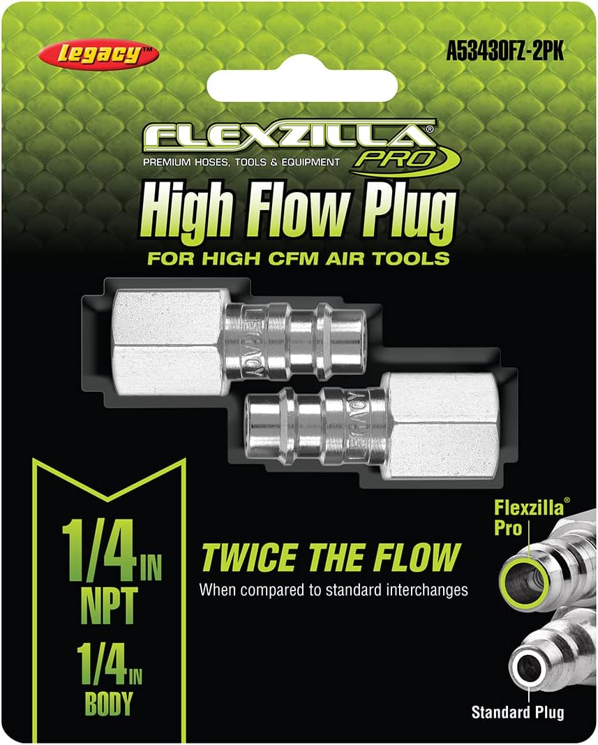 Legacy Manufacturing A53430FZ-2PK Flexzilla Pro High Flow Plug, 1/4" FNPT, 1/4" Body, 2-Pack