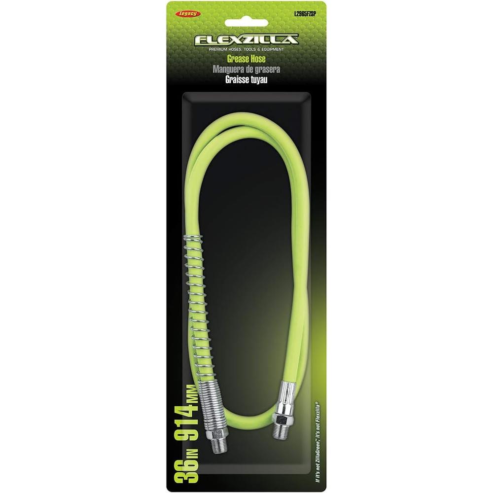 Legacy Manufacturing L2965FZSP Flexzilla Grease Hose 1/8" X 36", 1/8" MNPT Ends, Spring Guard