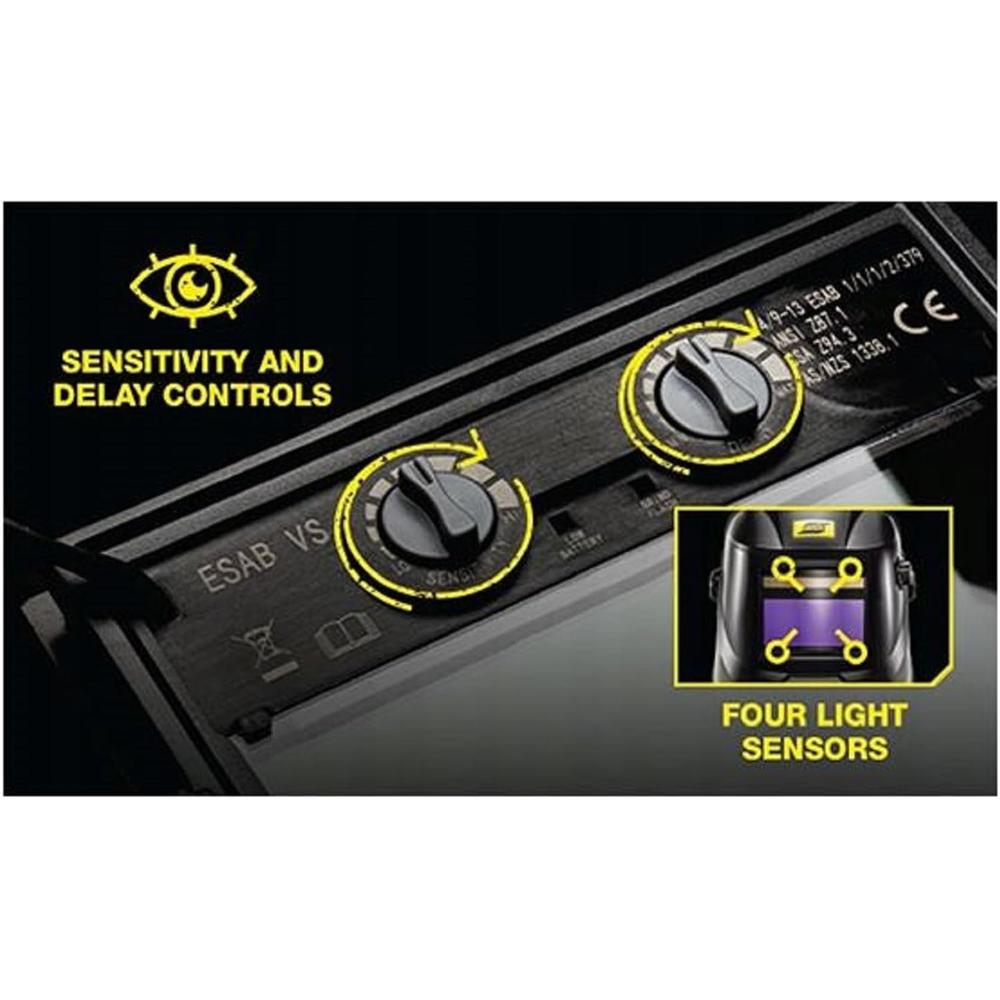 ESAB 700000491 Yellow Savage A40 Welding Helmet, Din 4, 9-13, 100mm X 50mm Viewing Area, External Grind Mode Button