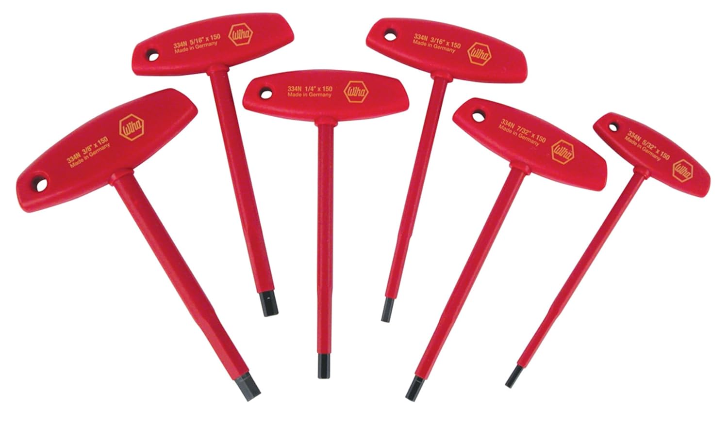 Wiha Tools 33490 6-PC INSULATED T-HANDLE HEX SAE SCREWDRIVER SET: 5/32" – 3/8", CERTIFIED TO 1000VAC