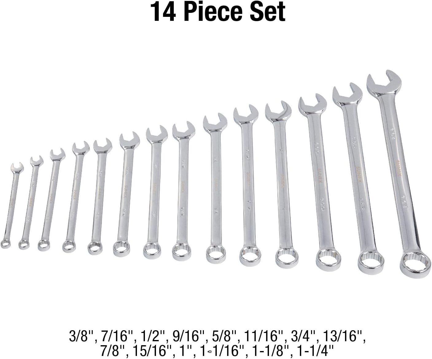 Sunex Tools 9915A 14 PC V-GROOVE SAE COMBINATION WRENCH SET
