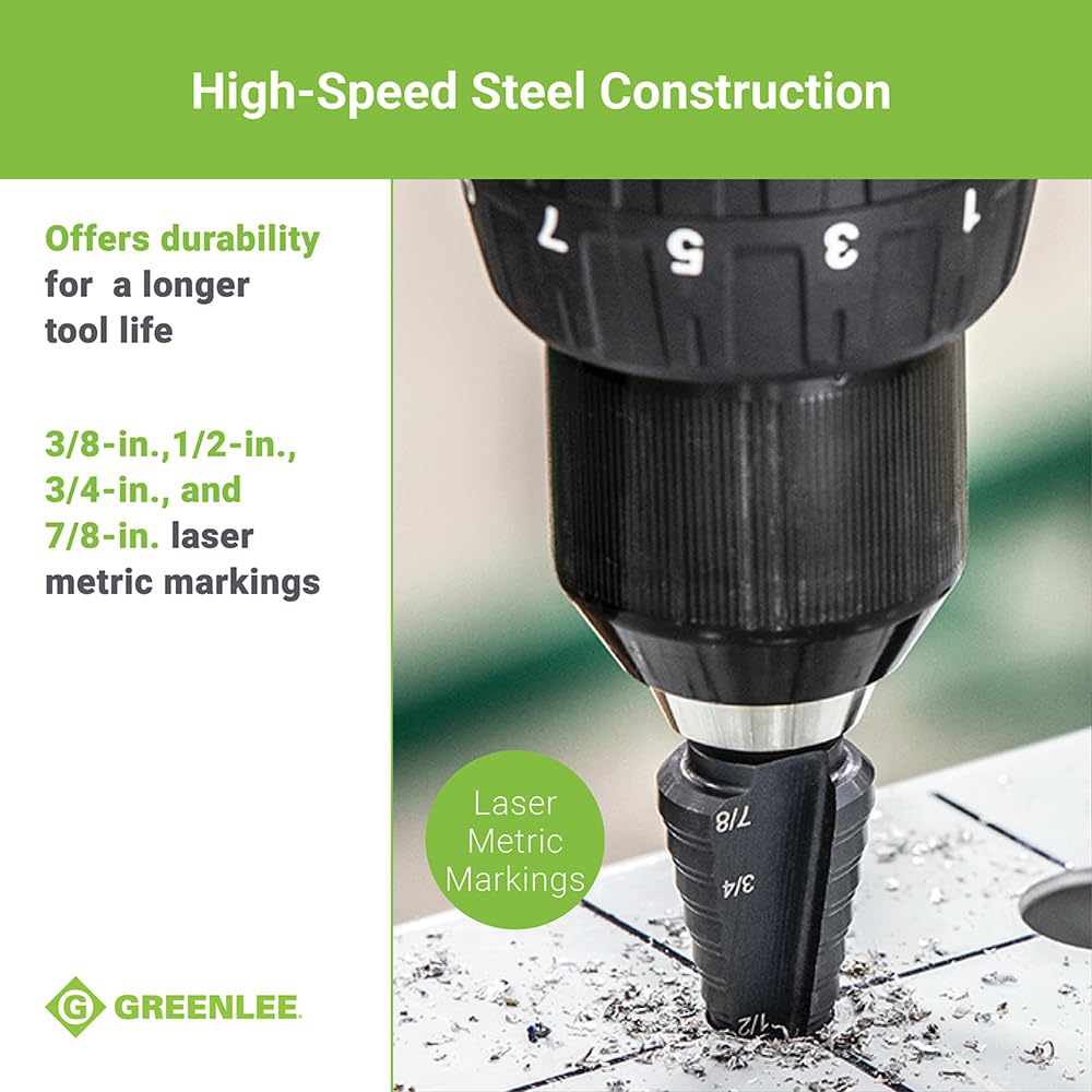 Greenlee GSB04 Mèche étagée 3/16" à 7/8" (#4), 12 étapes