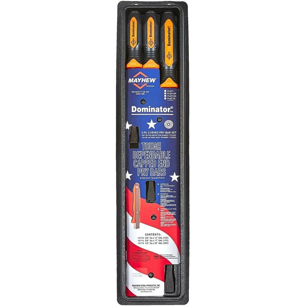 Mayhew Tools 14071OR 3 PC Curved Pry Bar Set Orange (12C, 17C, 25C)