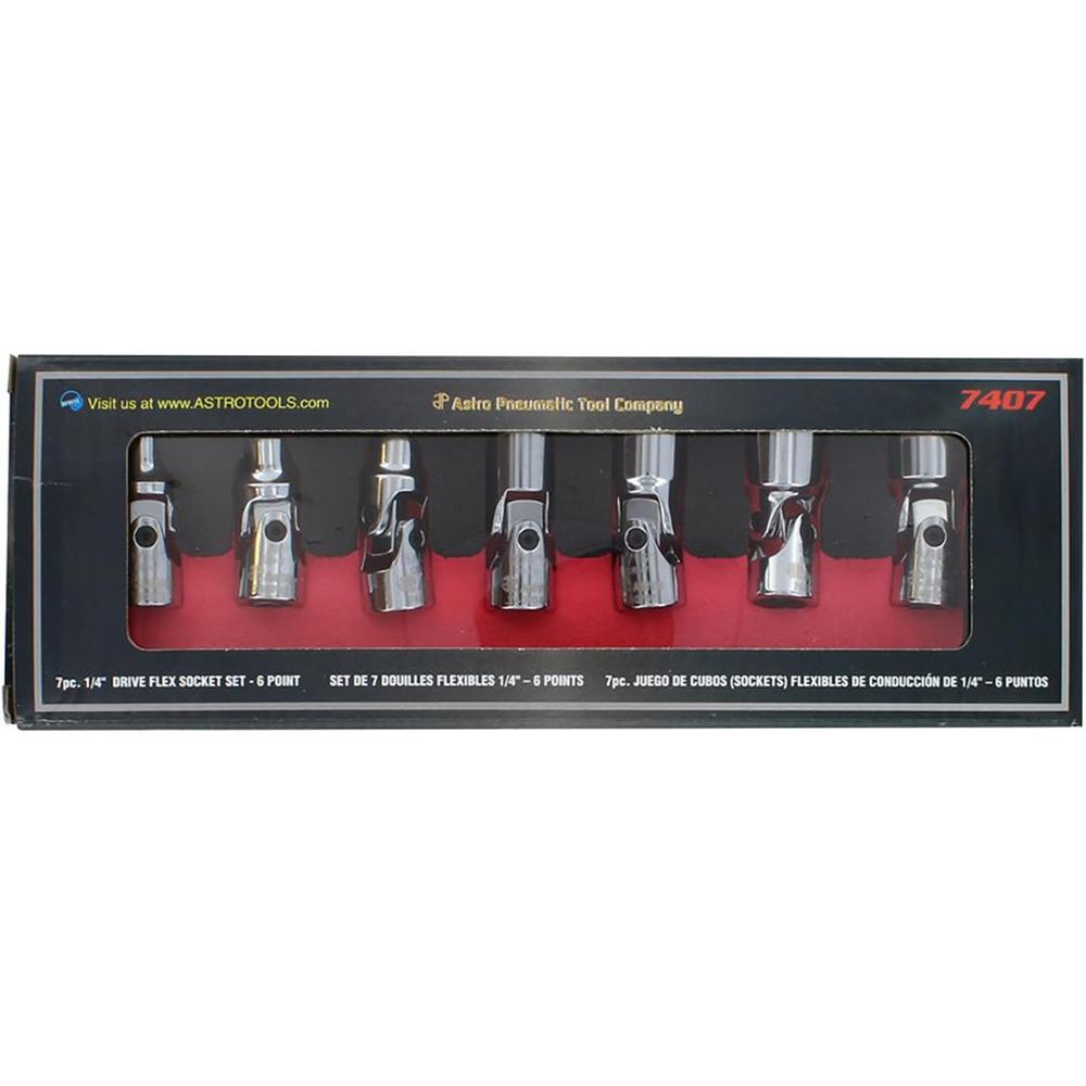 Astro Pneumatic 7407 1/4-Inch Drive Flex Socket Set, 6 Point - SAE, 7-Piece
