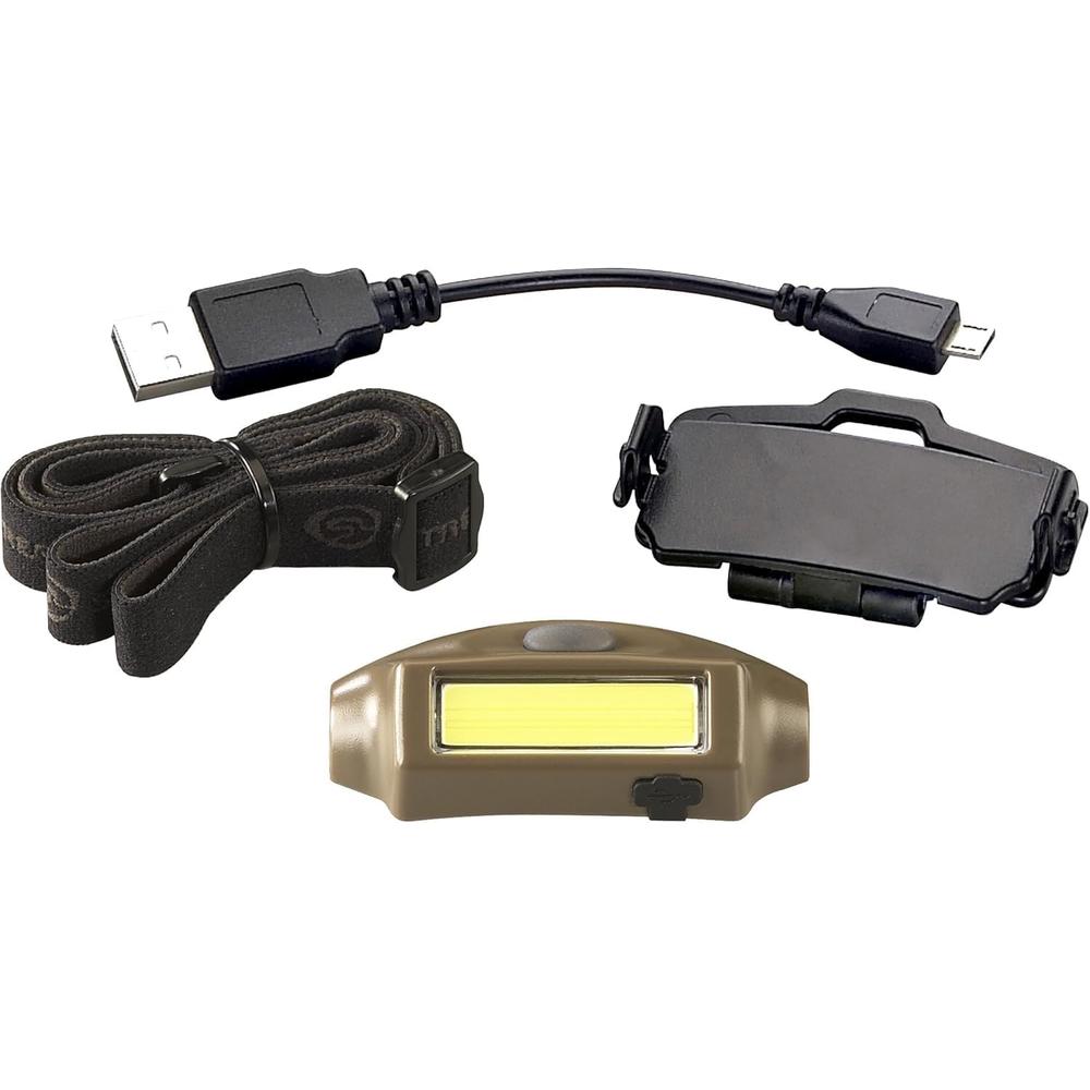 Streamlight 61705 Bandit Lampe frontale LED rechargeable 180 lumens avec cordon USB, clip chapeau et serre-tête élastique, LED blanche, rouge
