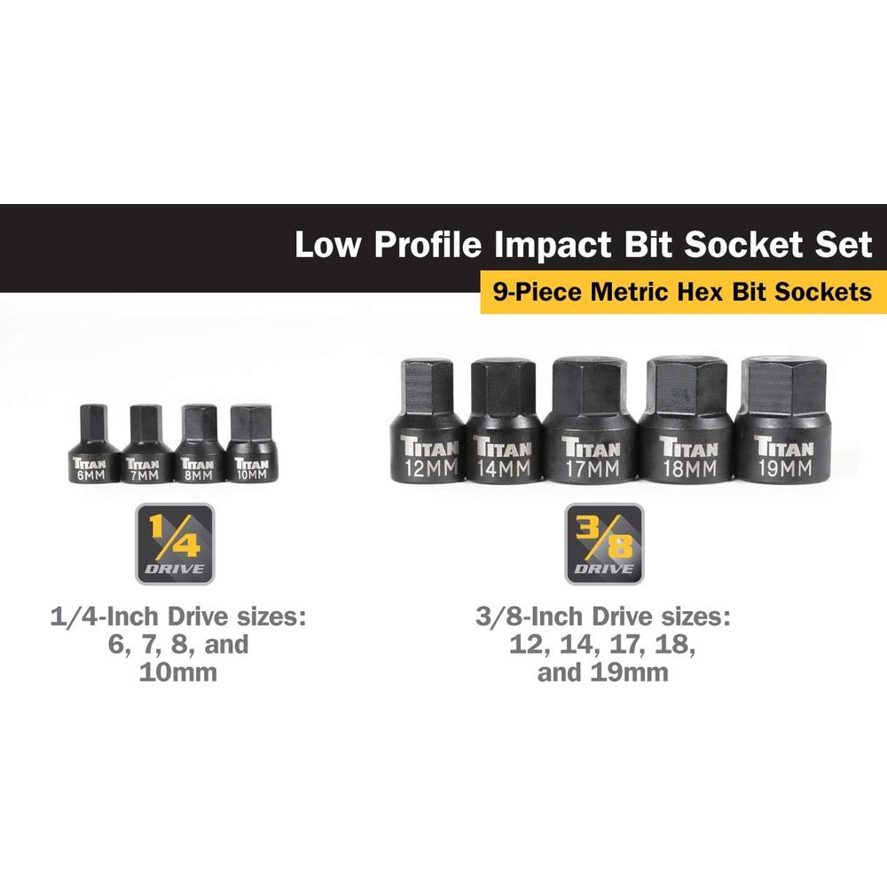 Titan Tools 16141 9 Pc. Stubby Metric Hex Bit Socket Set