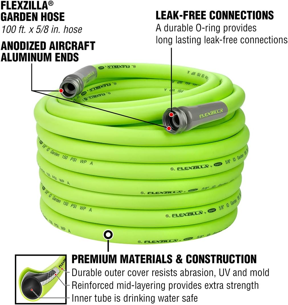 Legacy Manufacturing HFZG5100YW Flexzilla ZillaGreen Garden Hose. 5/8" by 100'