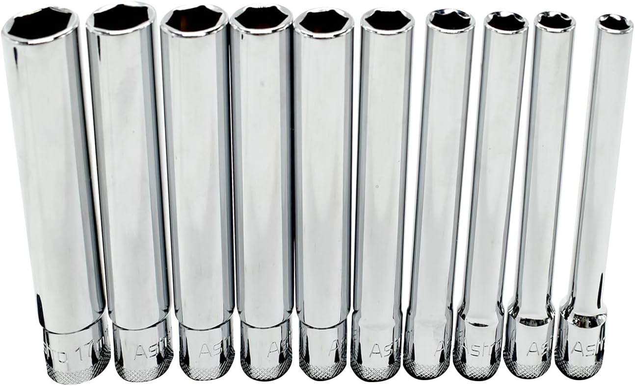 Jeu de 8 douilles métriques extra profondes de 4,75 po de long, entraînement 3/8 po, 6 points, Astro Pneumatics 4110, 8 mm à 17 mm