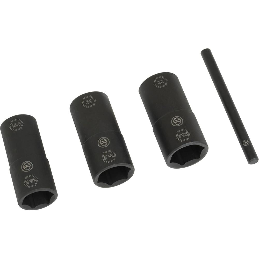 Lisle 13050 4-PC 6 PT. FLIP SOCKET SET, 18.5MM/19.5MM, 21MM/21.5MM, 22MM/22.5MM, PUNCH