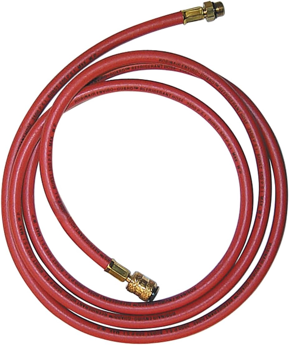 Robinair 63096 96" Red Enviro-Guard Hose, 14mm x 1/2" Acme Fittings for R-134A