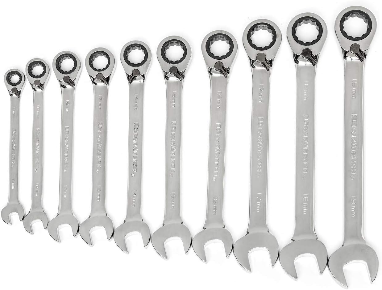 GEARWRENCH 10 Pc. 12 Point Reversible Ratcheting Combination Metric Wrench Set with Tool Roll - 85892