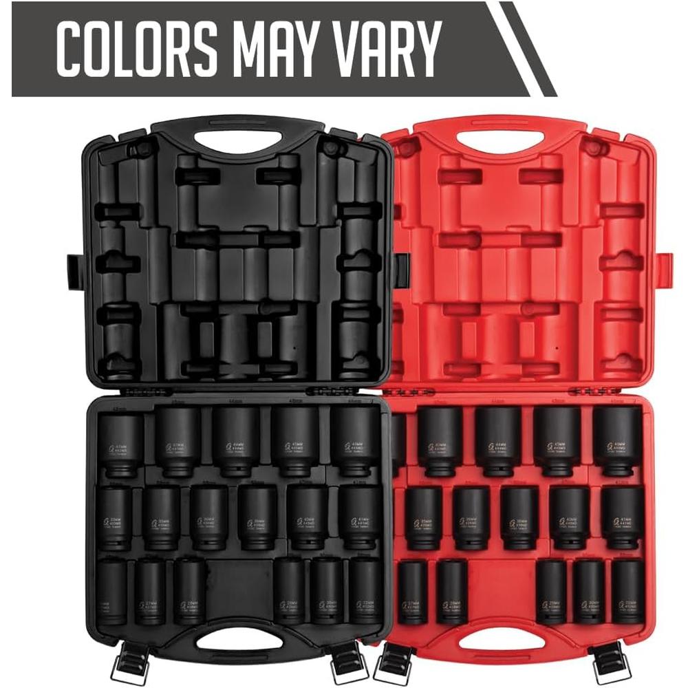 Sunex 4686, 3/4 Inch Drive Deep Impact Socket Set, 17-Piece, Metric, 26mm-44mm, Cr-Mo Alloy Steel, Radius Corner Design, Heavy Duty Storage Case