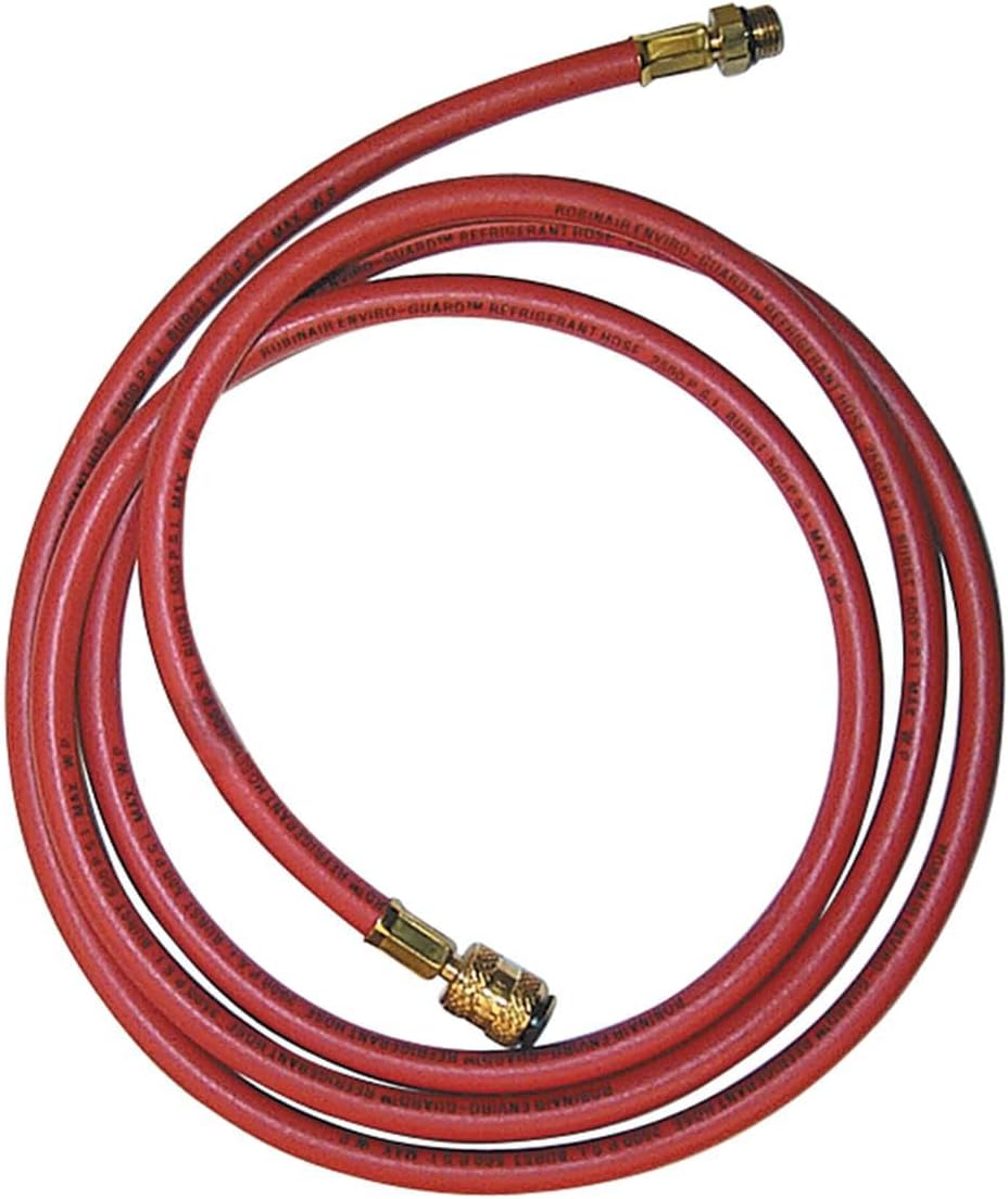Robinair 63096 96" Red Enviro-Guard Hose, 14mm x 1/2" Acme Fittings for R-134A