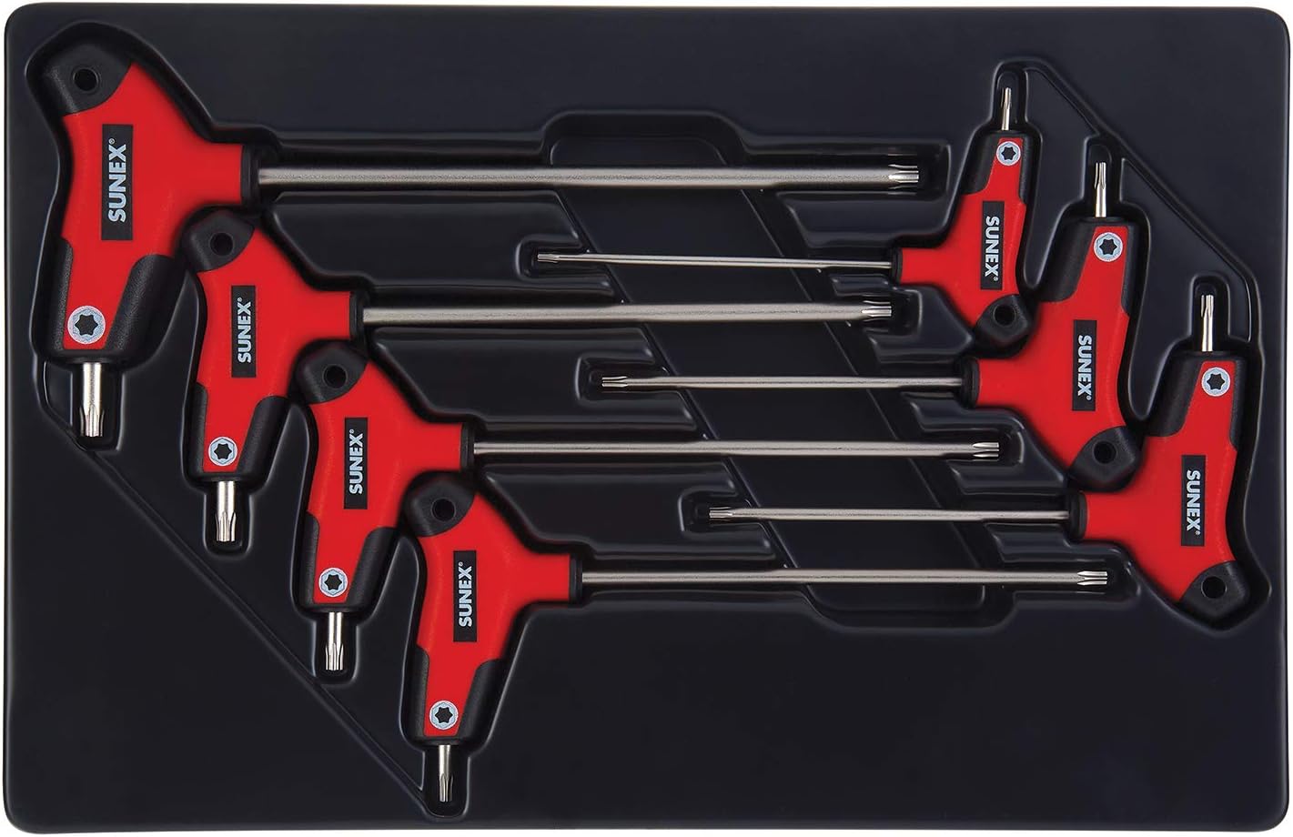 Sunex 9857T, Star Hex Key Set, 7Piece, T10 to T40, Comfort Grip, Rubber Overmolded Handle, Storage Tray