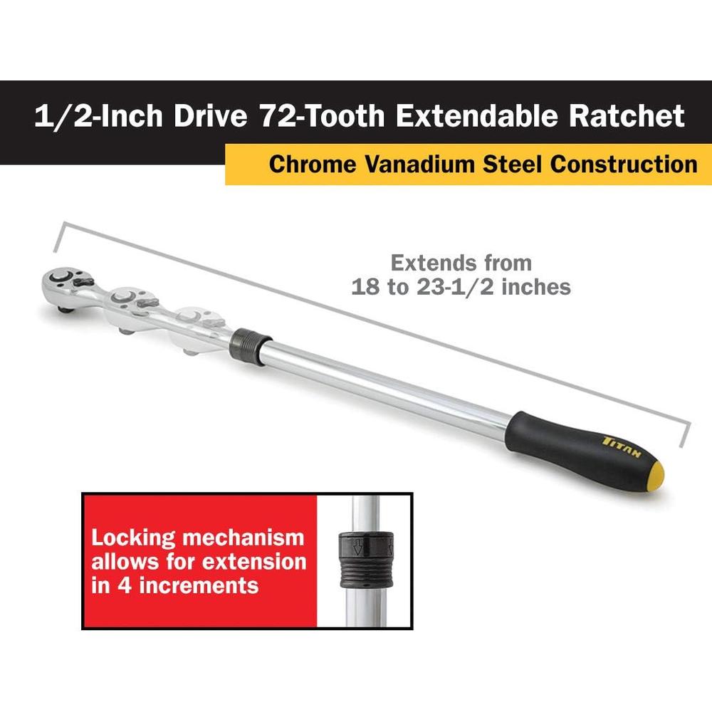Titan Tools 12073 1/2 In. Drive Extendable Ratchet