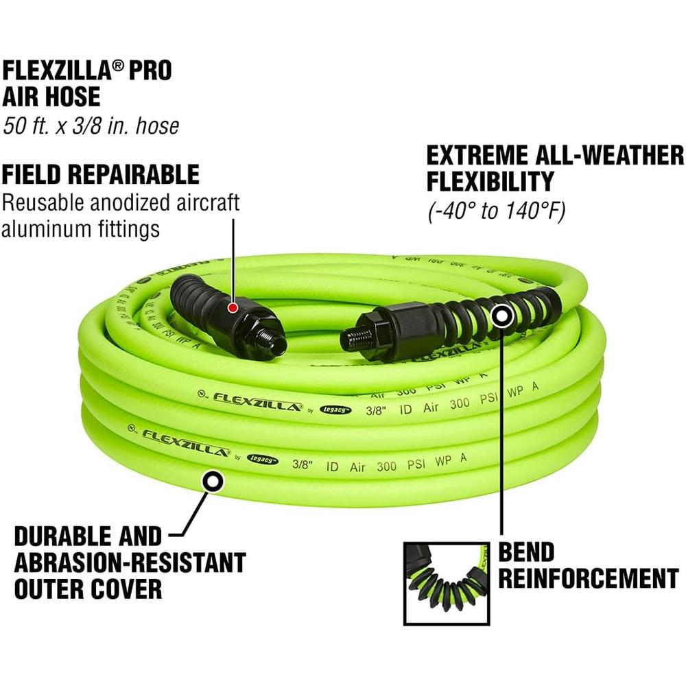 Legacy Manufacturing HFZP3850YW2 Tuyau d'air Flexzilla Pro, 3/8" X 50', raccords MNPT 1/4"