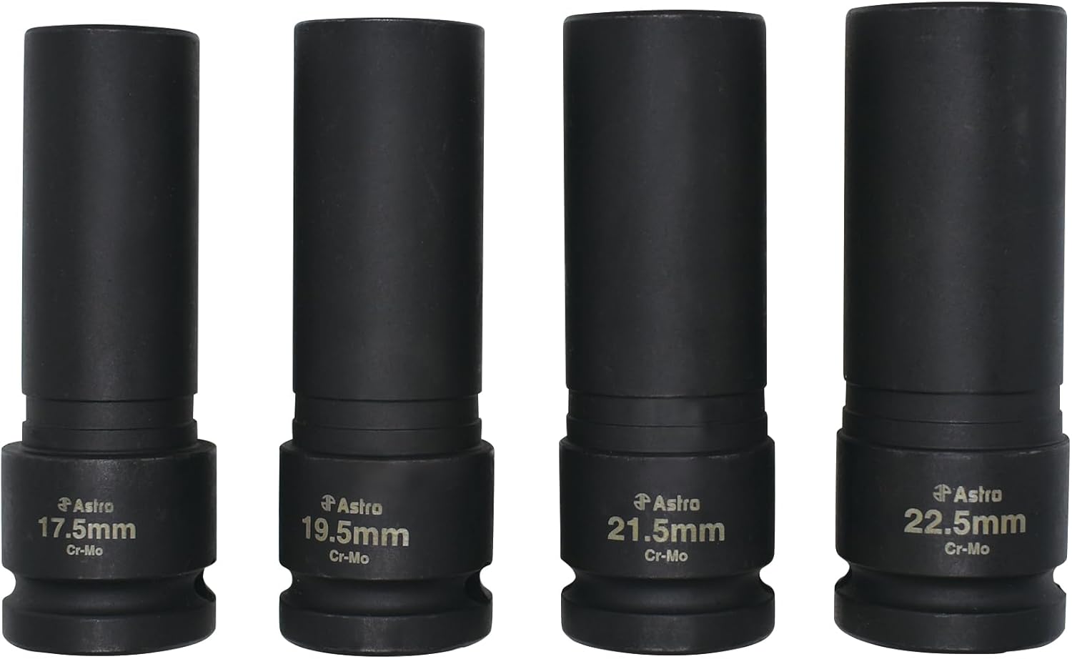 Astro Pneumatic 78204 4-Pc 1/2" Drive Thin Wall Lug Nut Impact Socket Set, 17.5Mm, 19.5Mm, 11.5Mm, 22.5Mm
