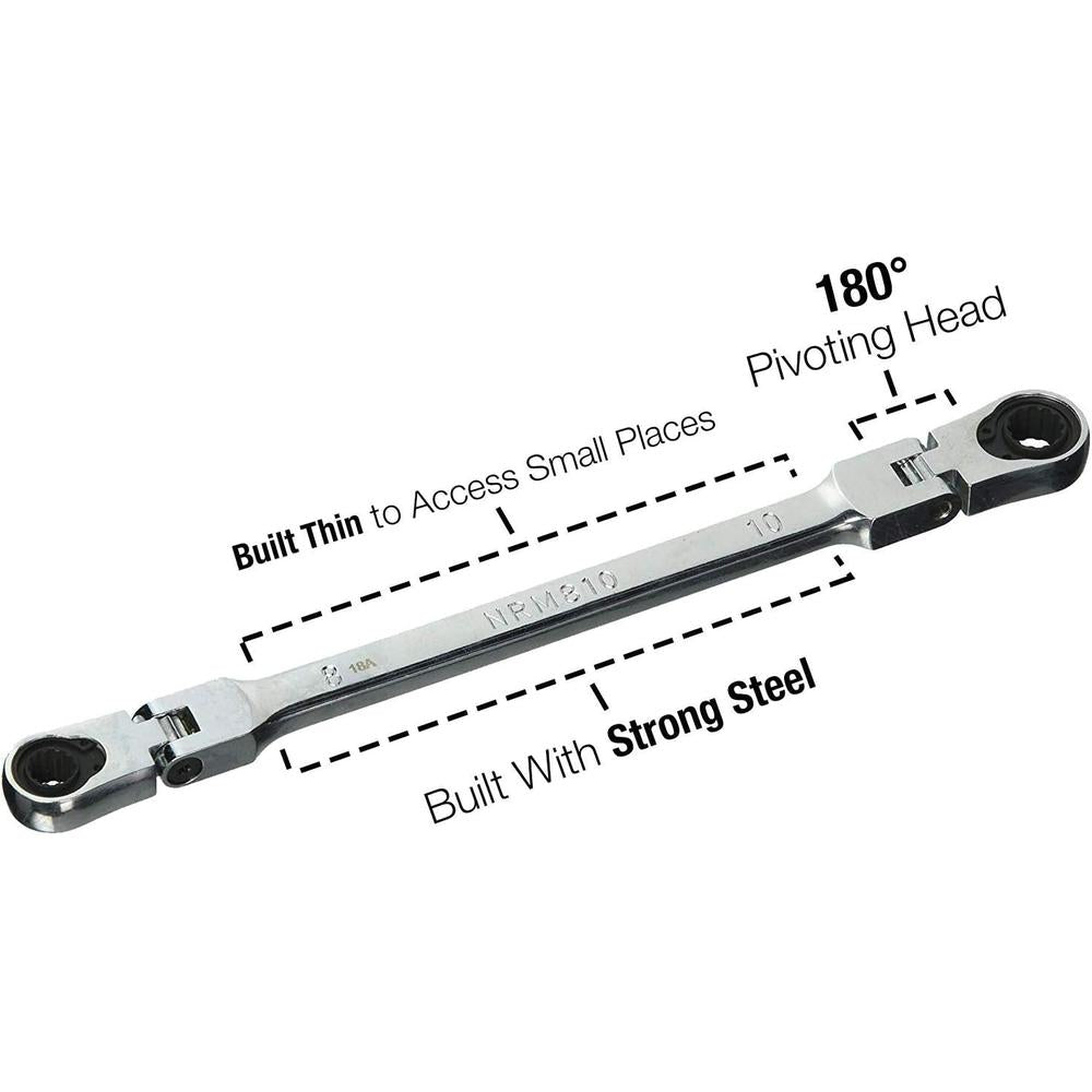 Ezred NRM810 8mm & 10mm Double Box End, Non-Reversible Ratcheting Flex Wrench