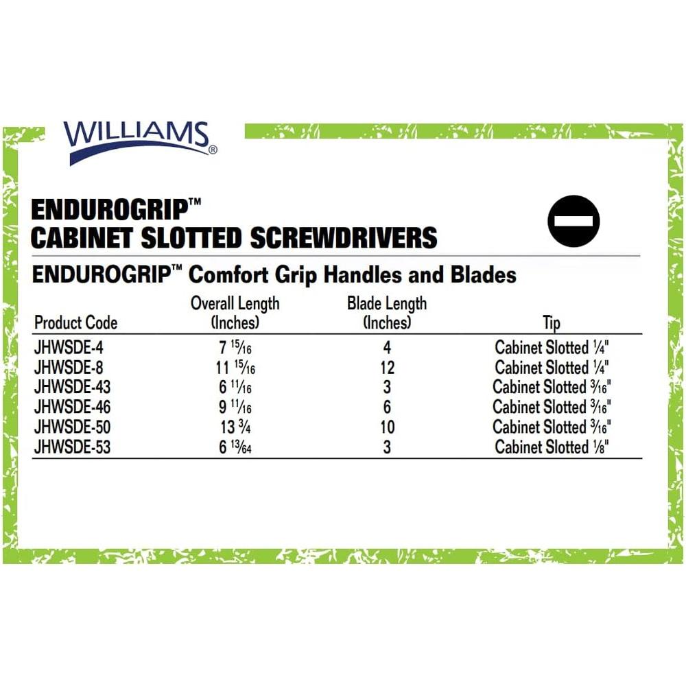 Williams JHWSDE-46 TOURNEVIS ÉLECTRICIEN 6PO