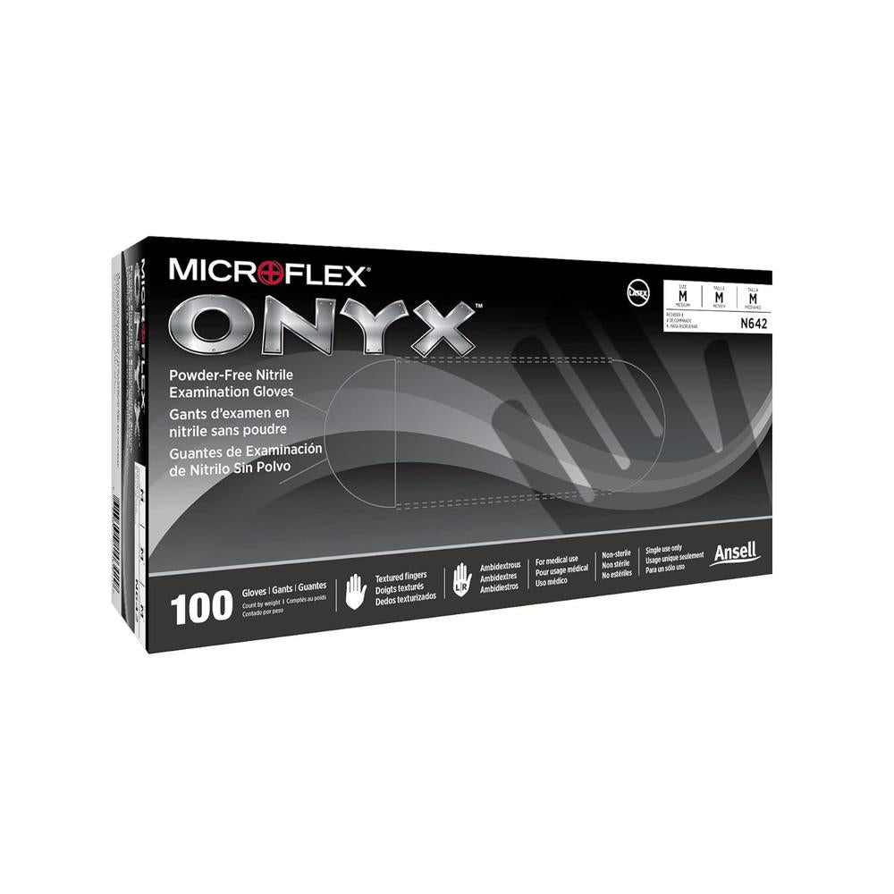 Microflex N643 ONYX N64,SU,EXAM,NIT, TXT FING, BD CUFF,PF, BLK,SZ L