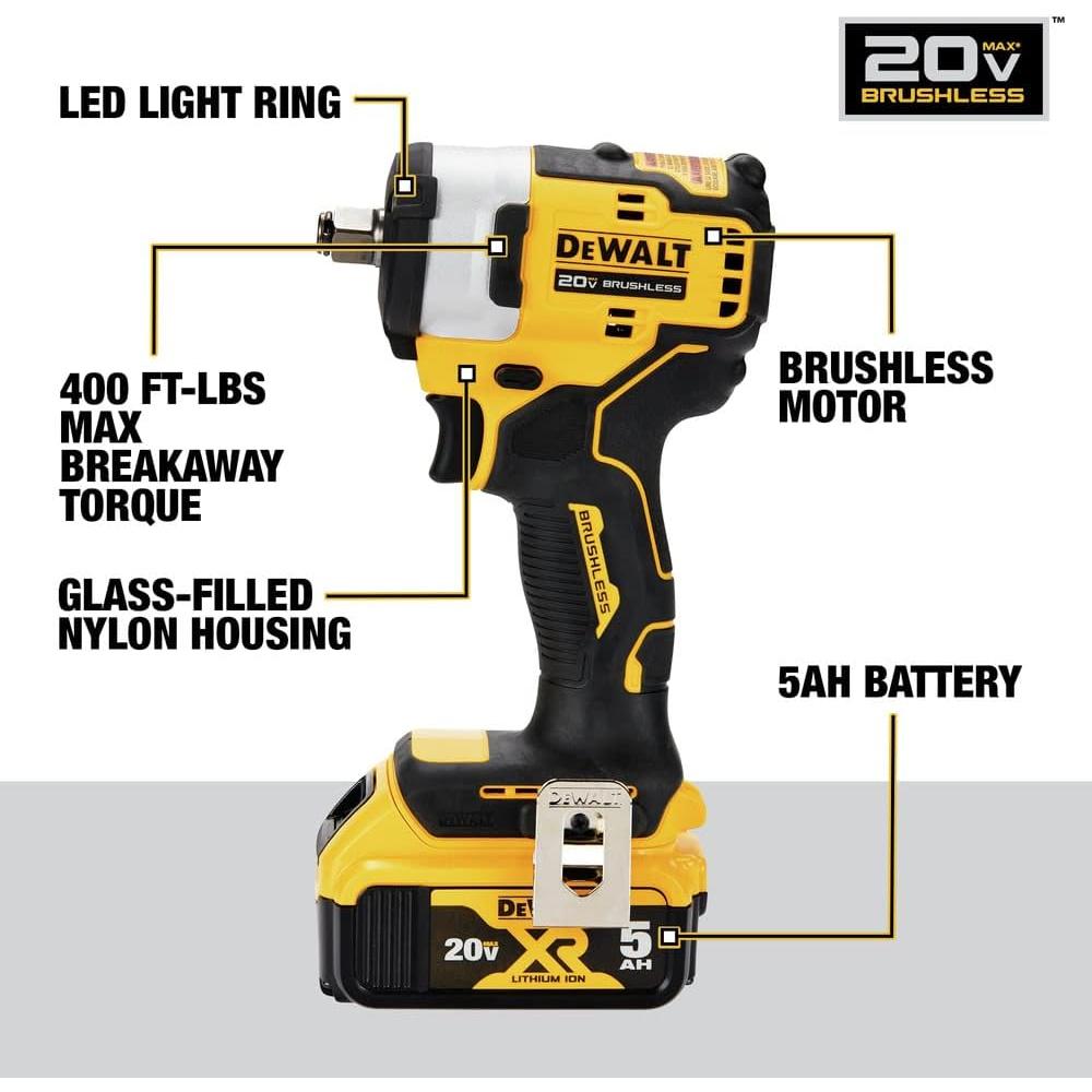 DEWALT DCF911P2 Clé à chocs sans fil 20 V MAX* 1/2 po avec kit d'enclume à anneau de porc