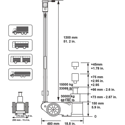 Chicago Pneumatic 8941085030 CP85030 Cric hydraulique pneumatique 30T