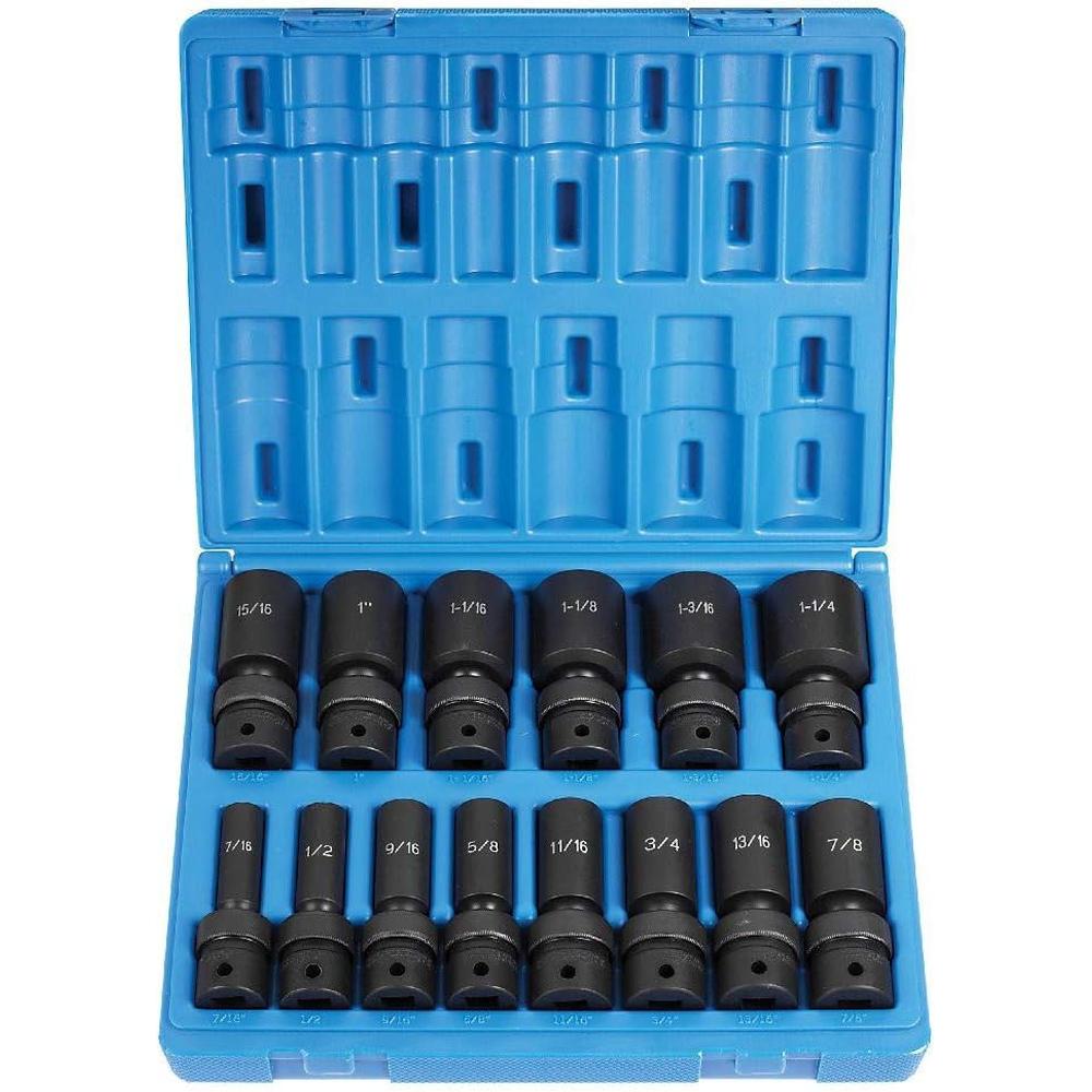 Grey Pneumatic 1314UD 1/2" Drive 14 Pc. Deep Length Fractional Univ. Set